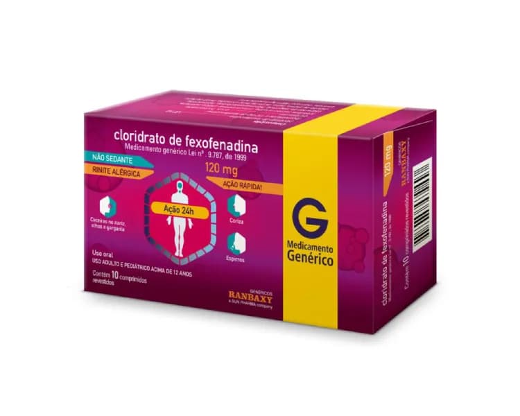 Imagem de Antialérgico Cloridato Fexofenadina 120mg Genérico Ranbaxy 10 Comprimidos
