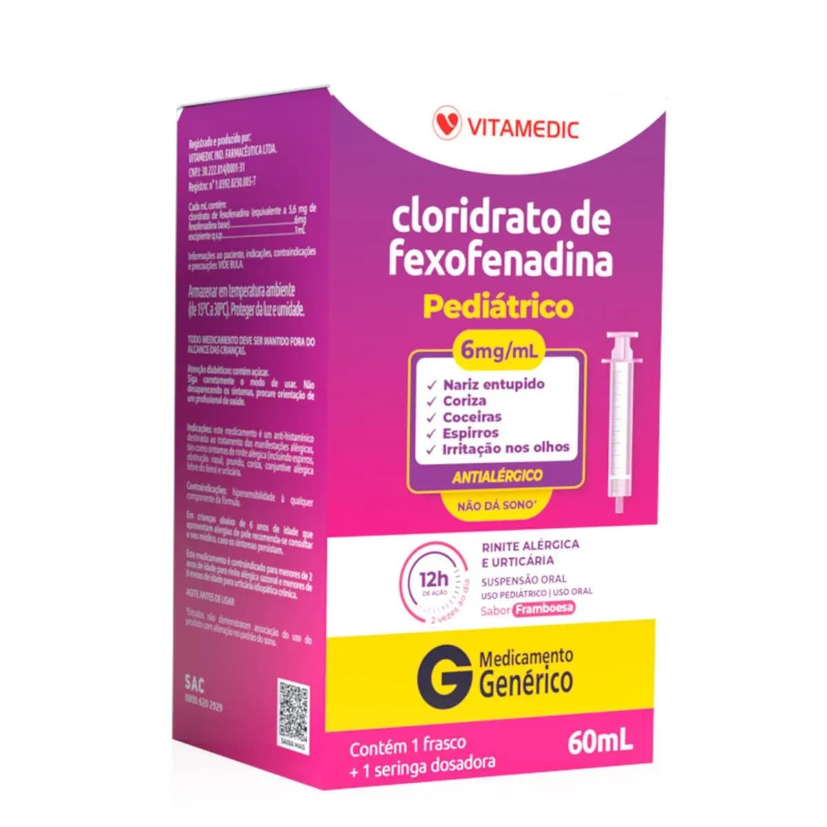 Imagem de Cloridrato de Fexofenadina 6mg/ml Suspensão Oral 60ml Vitamedic Genérico
