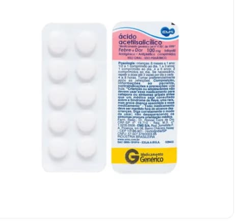 Imagem de Ácido Acetilsalicílico Infantil Sabor Morango 100mg 10 comprimidos Ems