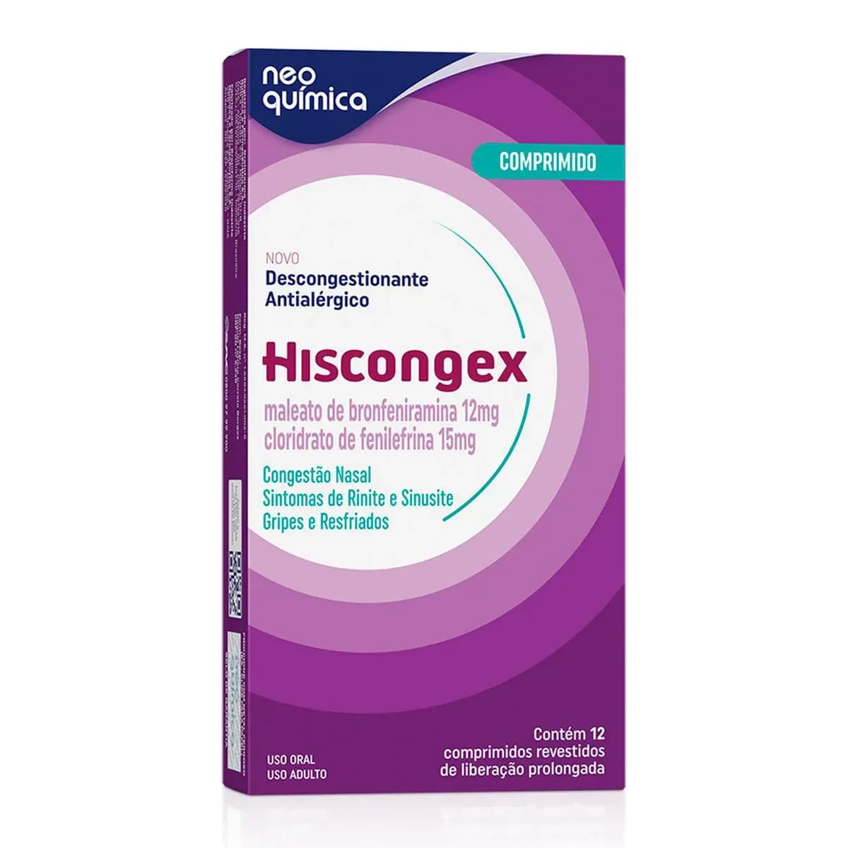 Imagem de Hiscongex Maleato de Bronfeniramina 12mg + Cloridrato de Fenilefrina 15mg 12 comprimidos