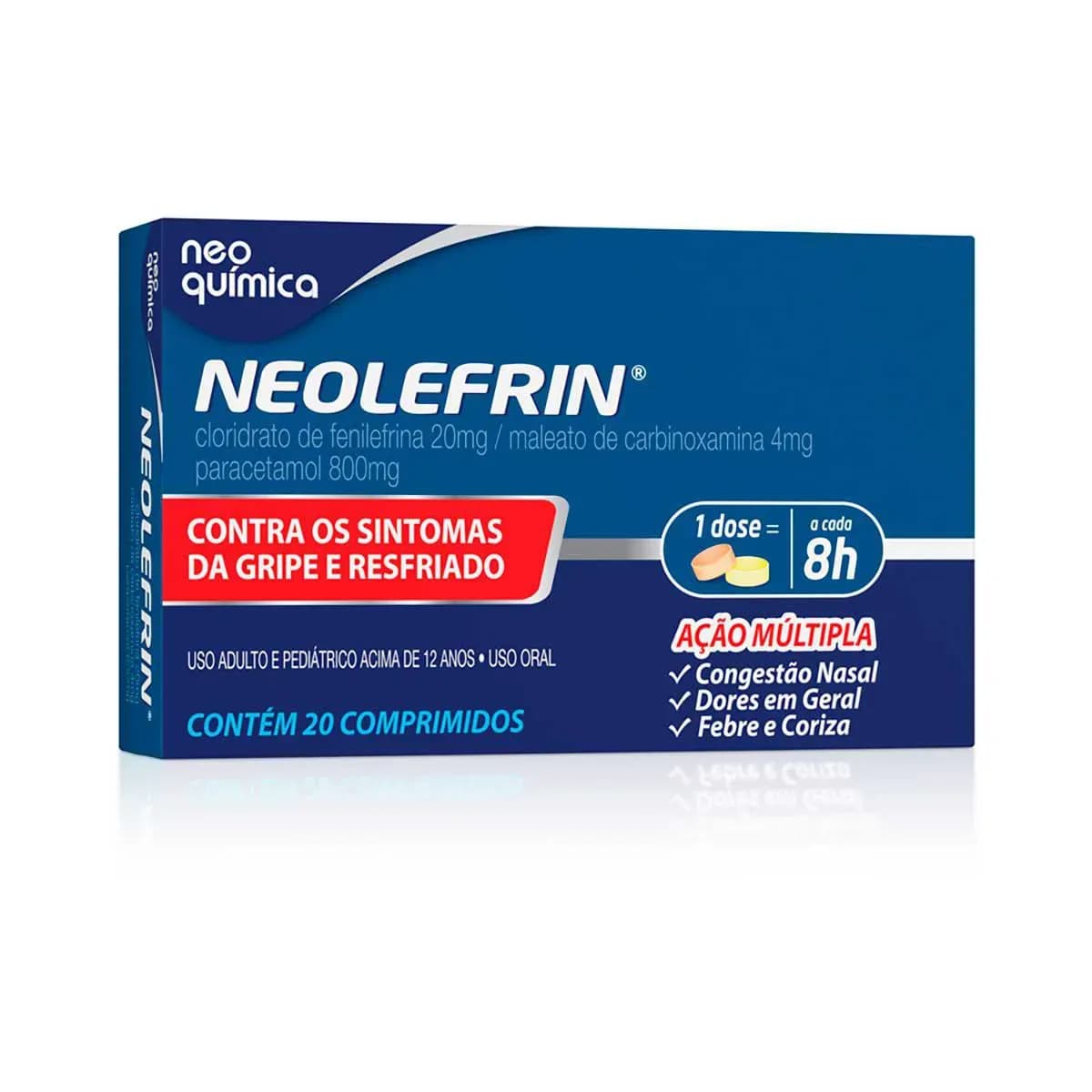 Imagem de Neolefrin Paracetamol 800mg + Cloridrato Fenillefrina 20mg + Maleato de Carbinoxamina 4mg 20 comprimidos