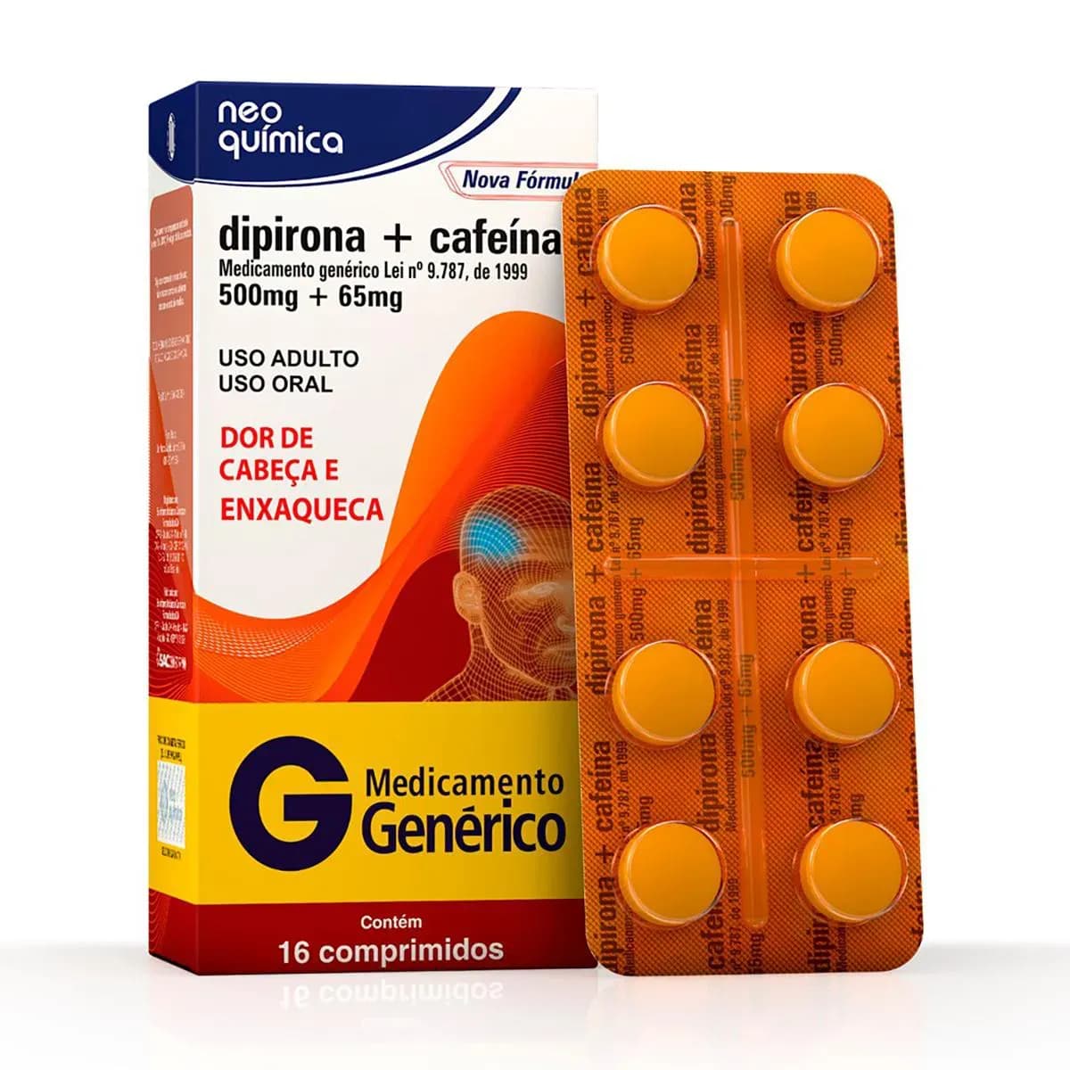 Imagem de Dipirona 500mg + Cafeína 65mg 16 comprimidos Neo Química Genérico