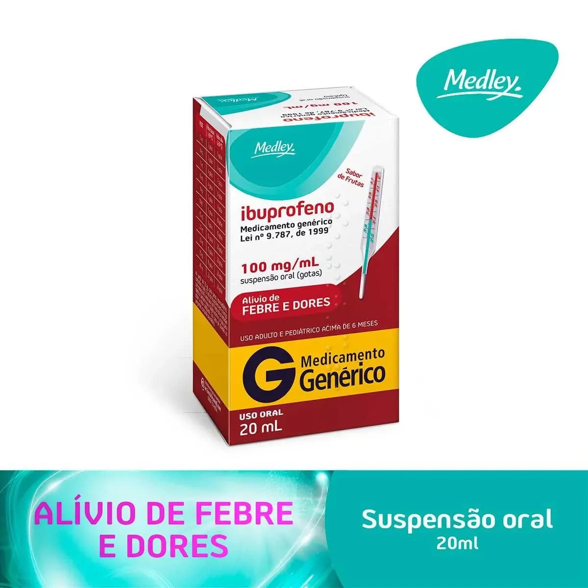 Imagem de Ibuprofeno 100mg/ml Suspensão Oral Sabor Frutas 20ml Medley Genérico