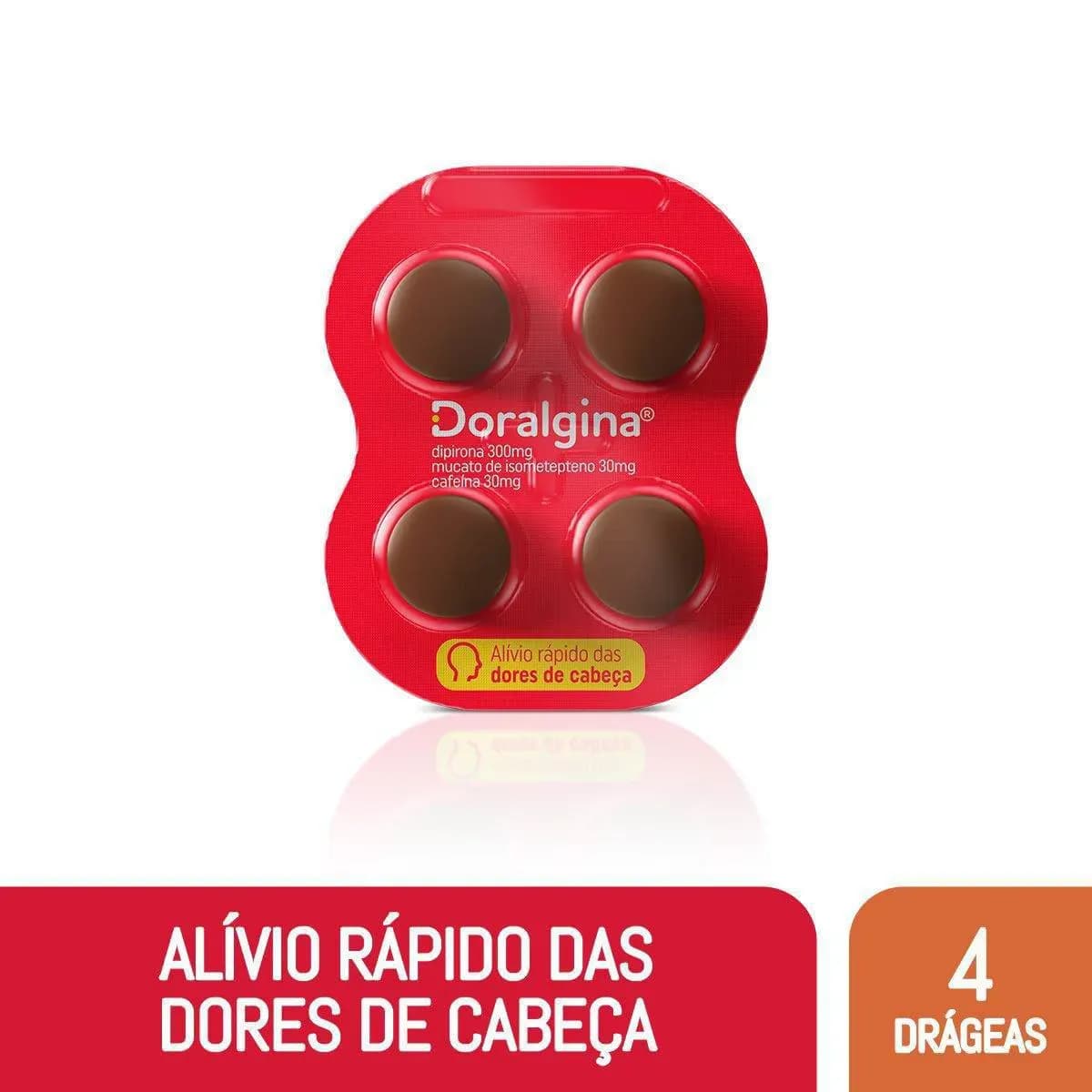 Imagem de Doralgina Dipirona Sódica 300mg + Isometepteno 30mg + Cafeína 30mg 4 drágeas