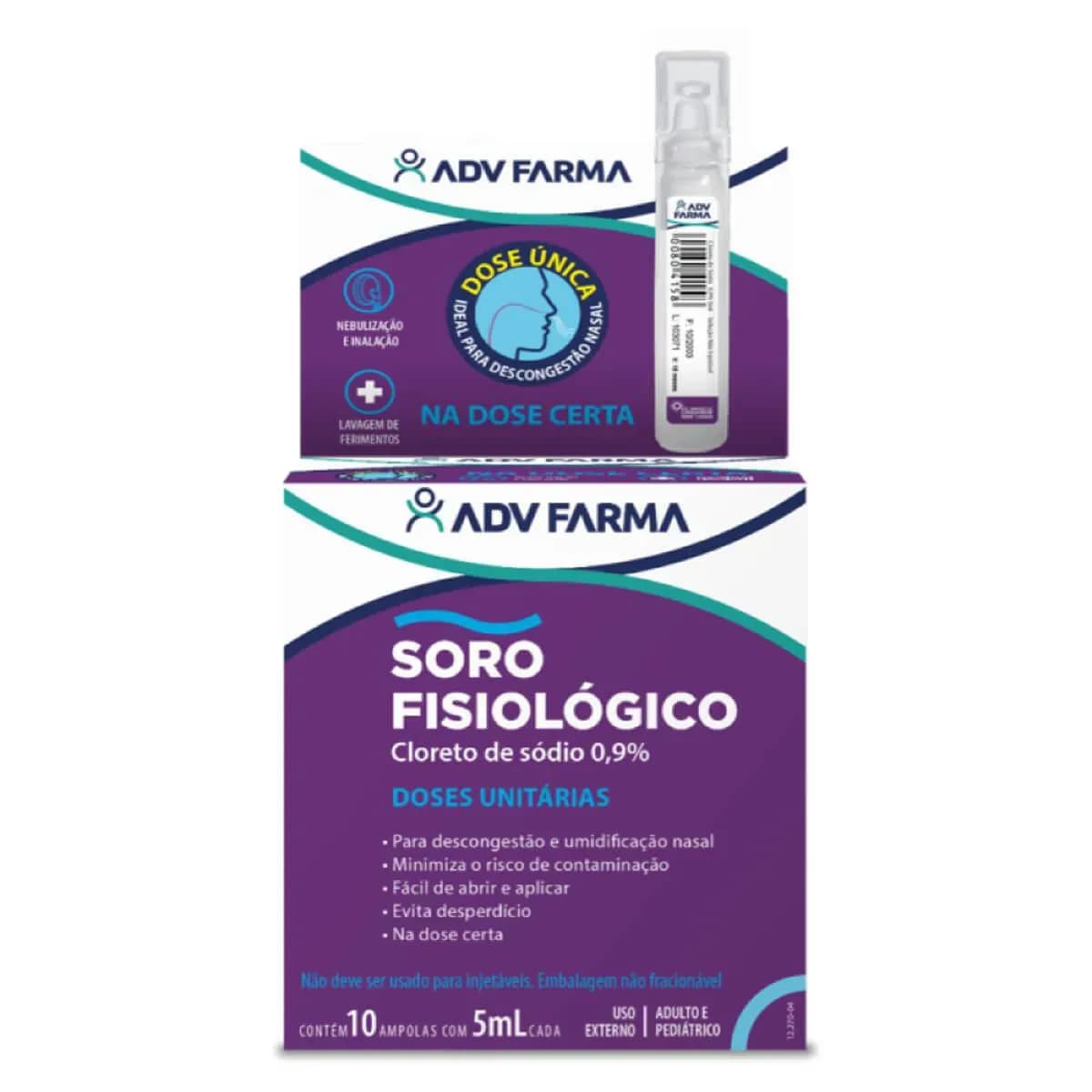 Imagem de Soro Fisiológico Cloreto de Sódio 0,9% ADV Farma 10 ampolas de 5ml