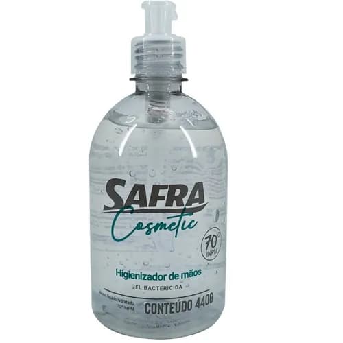 Imagem de Álcool Gel 70% Safra Cosmetic frasco com 440g de gel de uso dermatológico