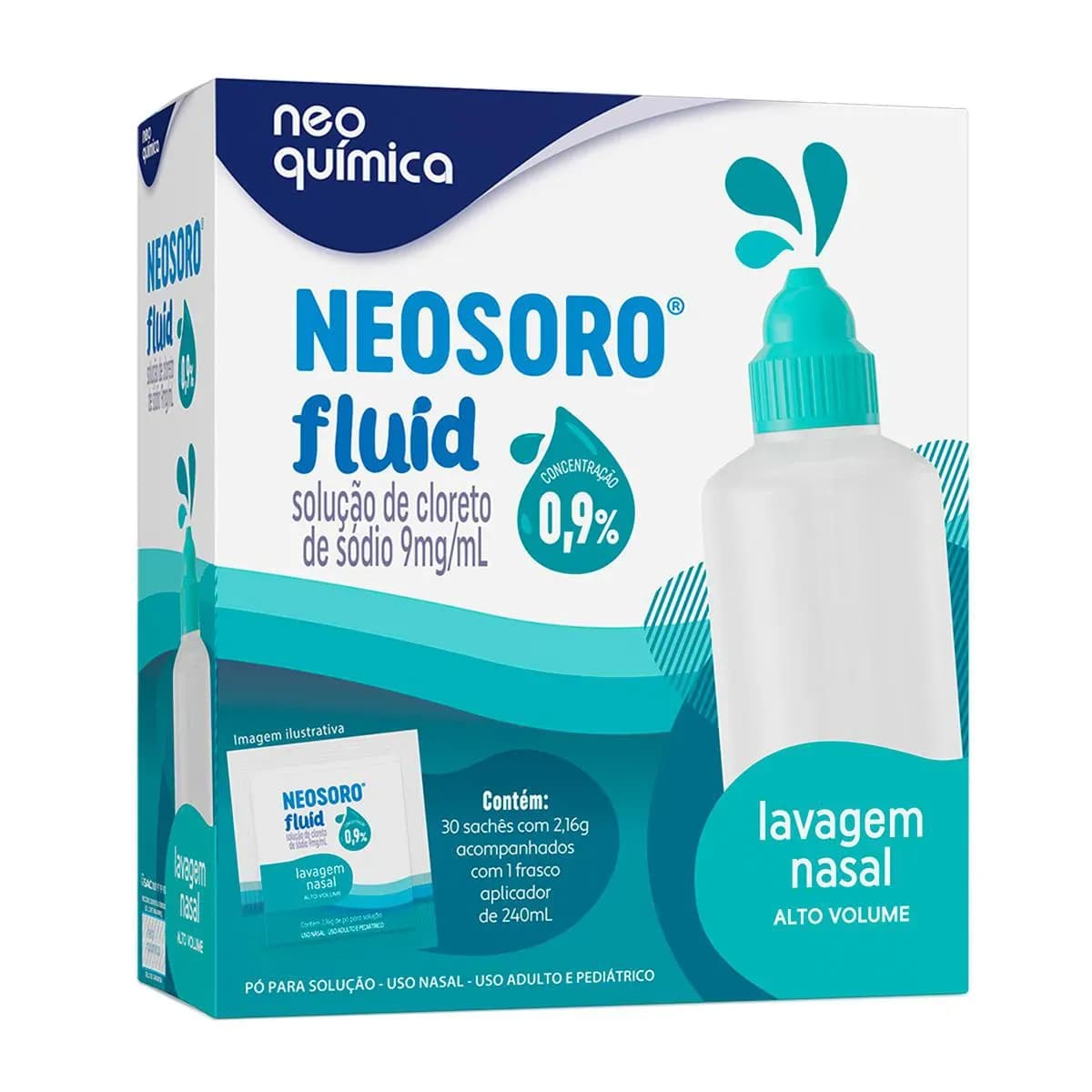 Imagem de Descongestionante Nasal Neosoro Fluid 0,9% Alto Volume 30 Sachês 2,16g cada + Frasco 240ml