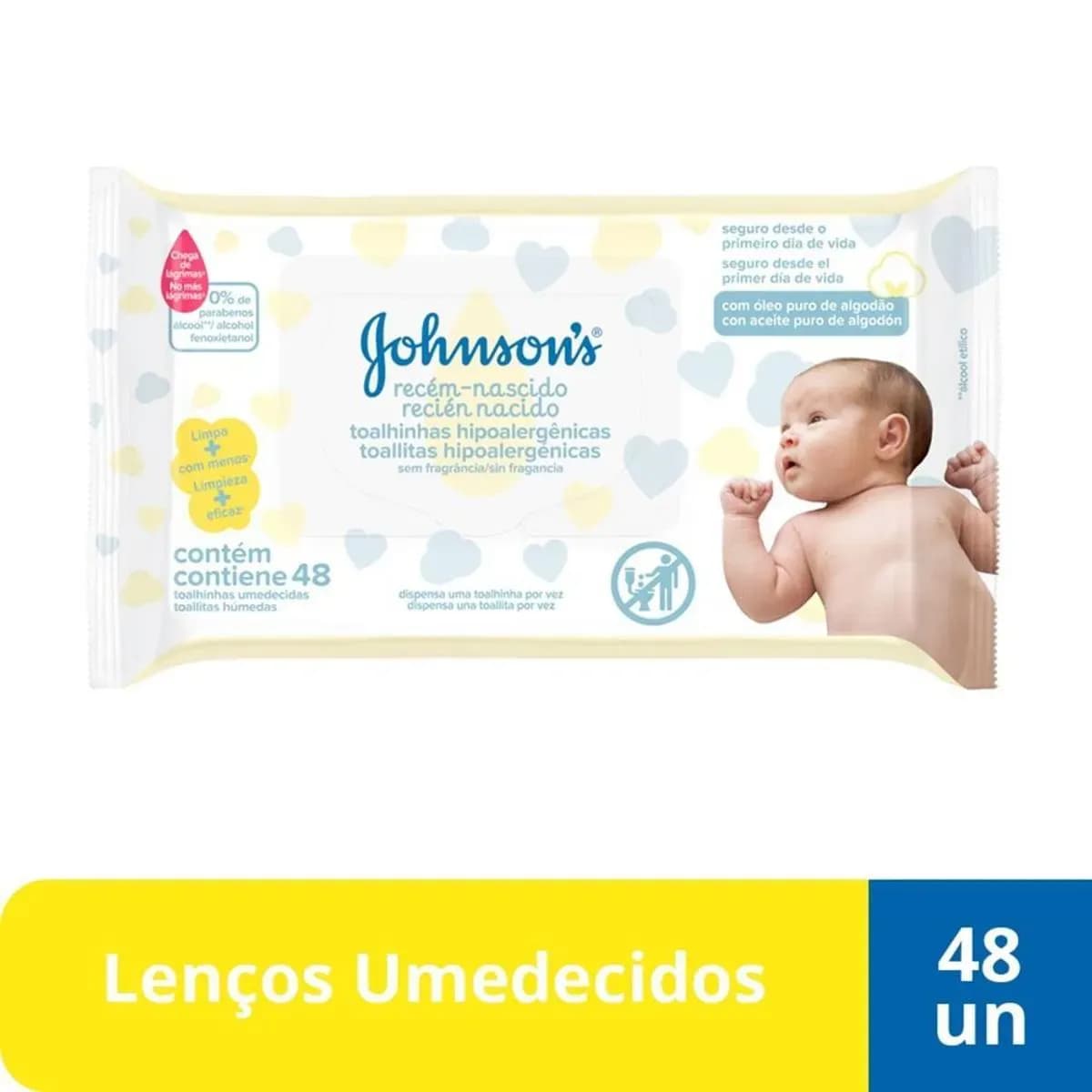 Imagem de Lenço Umedecido Johnson's Baby Recém-Nascido Hipoalergênico Sem Álcool 48 unidades