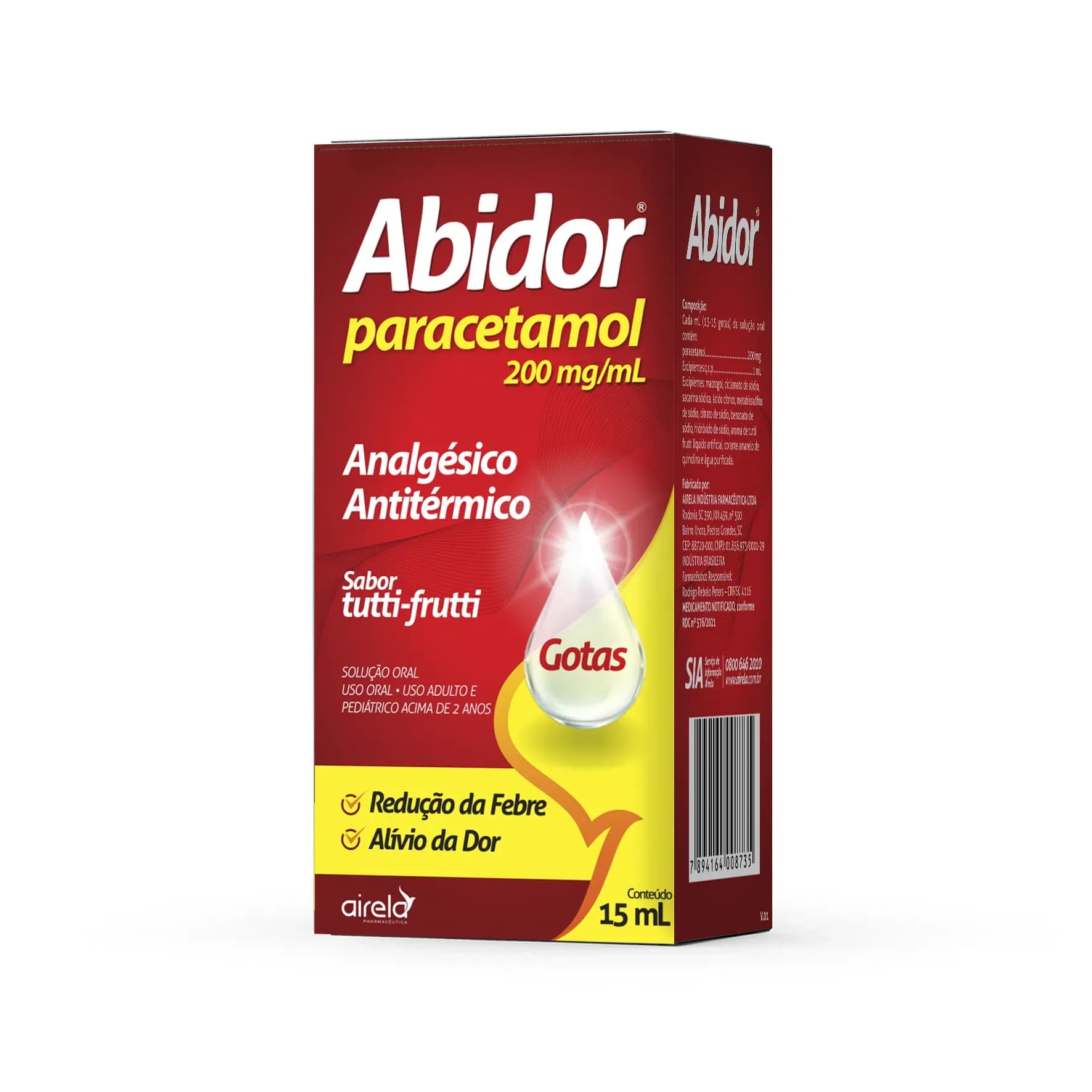 Imagem de Abidor Paracetamol 200mg/ml Sabor Tutti-Frutti Gotas 15ml