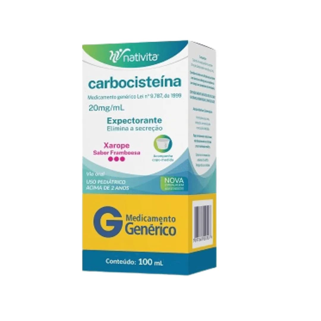 Imagem de Carbocisteína Nativita Farmacêutica 20Mg/mL Caixa Com 1 Frasco Com 100mL De Xarope
