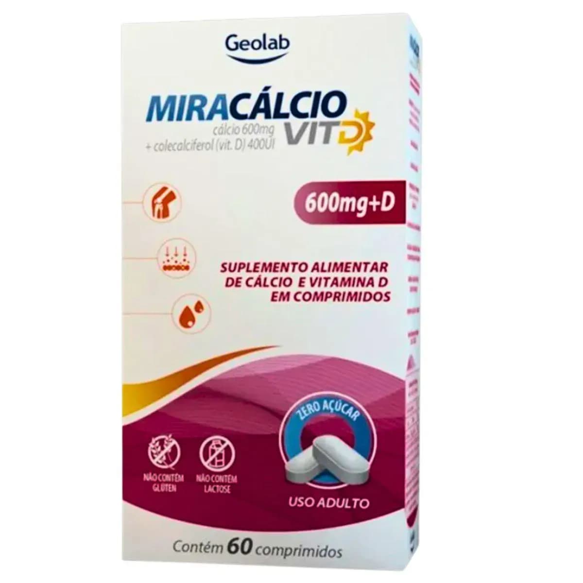 Imagem de Miracalcio 600mg +400ui 60cp Calcio+colecalciferol